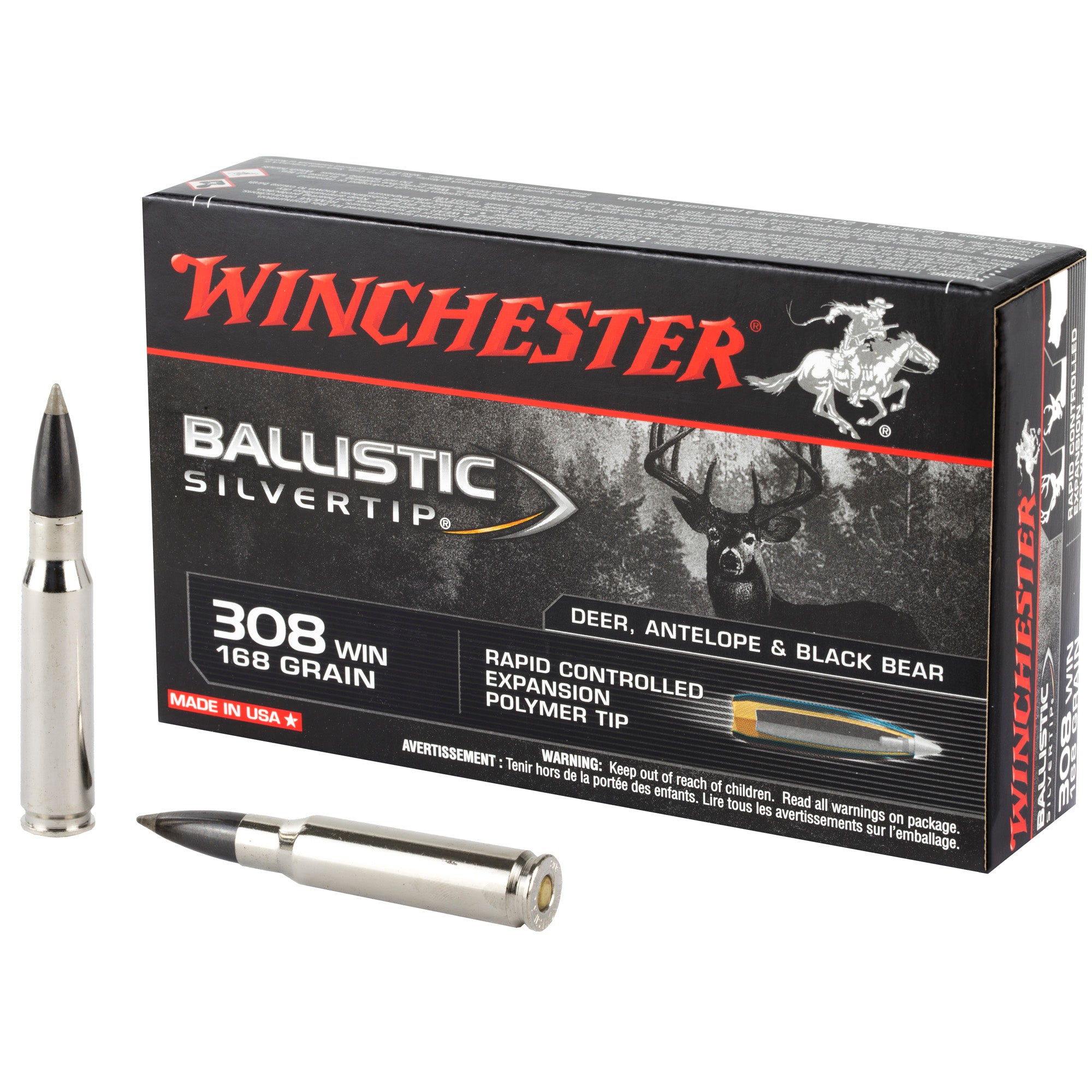 Winchester .308 Win / 7.62x51mm SBST308A Ballistic Silvertip Rapid Controlled Expansion Polymer Tip 168 Grain