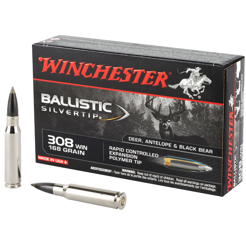 Winchester .308 Win / 7.62x51mm SBST308A Ballistic Silvertip Rapid Controlled Expansion Polymer Tip 168 Grain