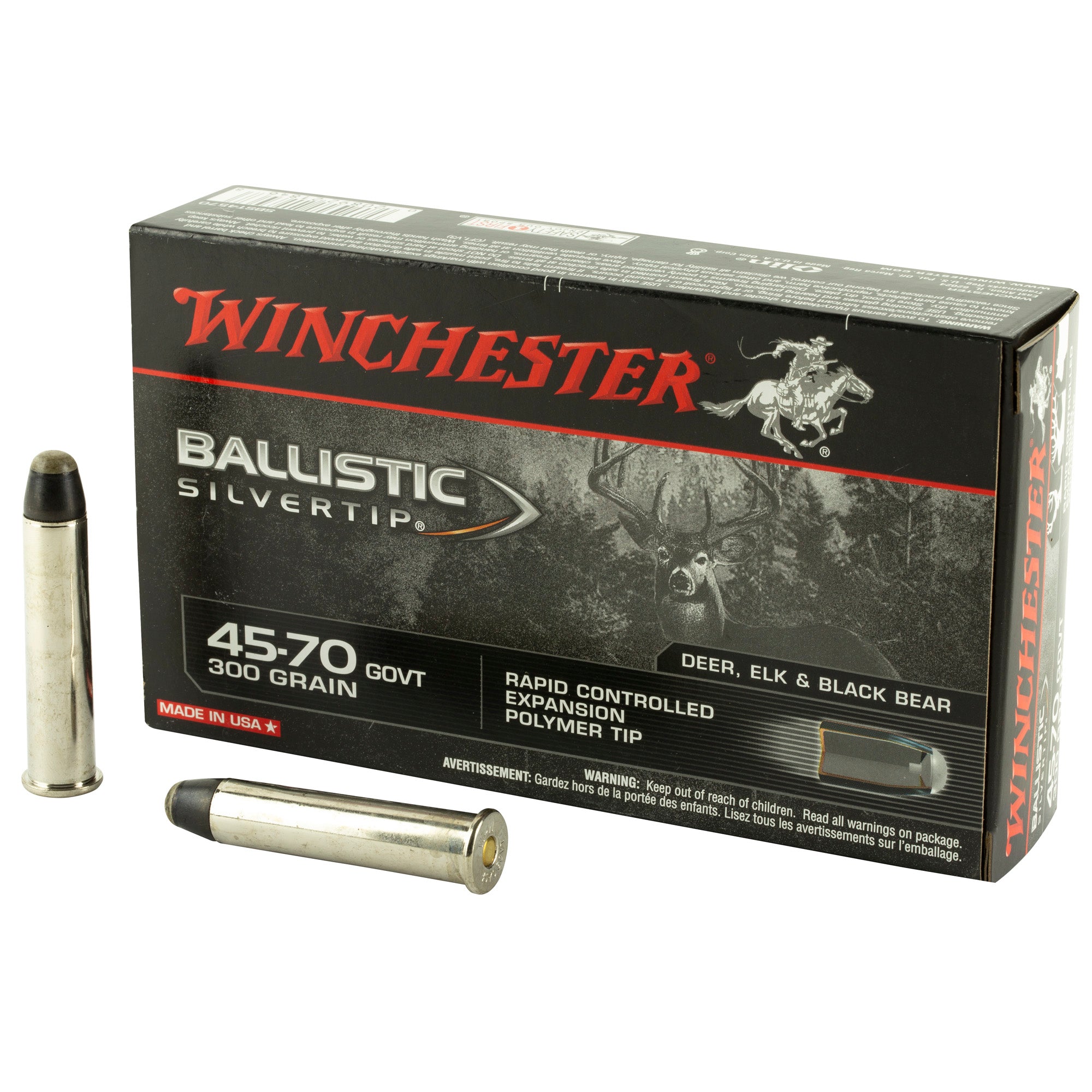 Winchester .45-70 Government SBST4570 Ballistic Silvertip Rapid Controlled Expansion Polymer Tip 300 Grain