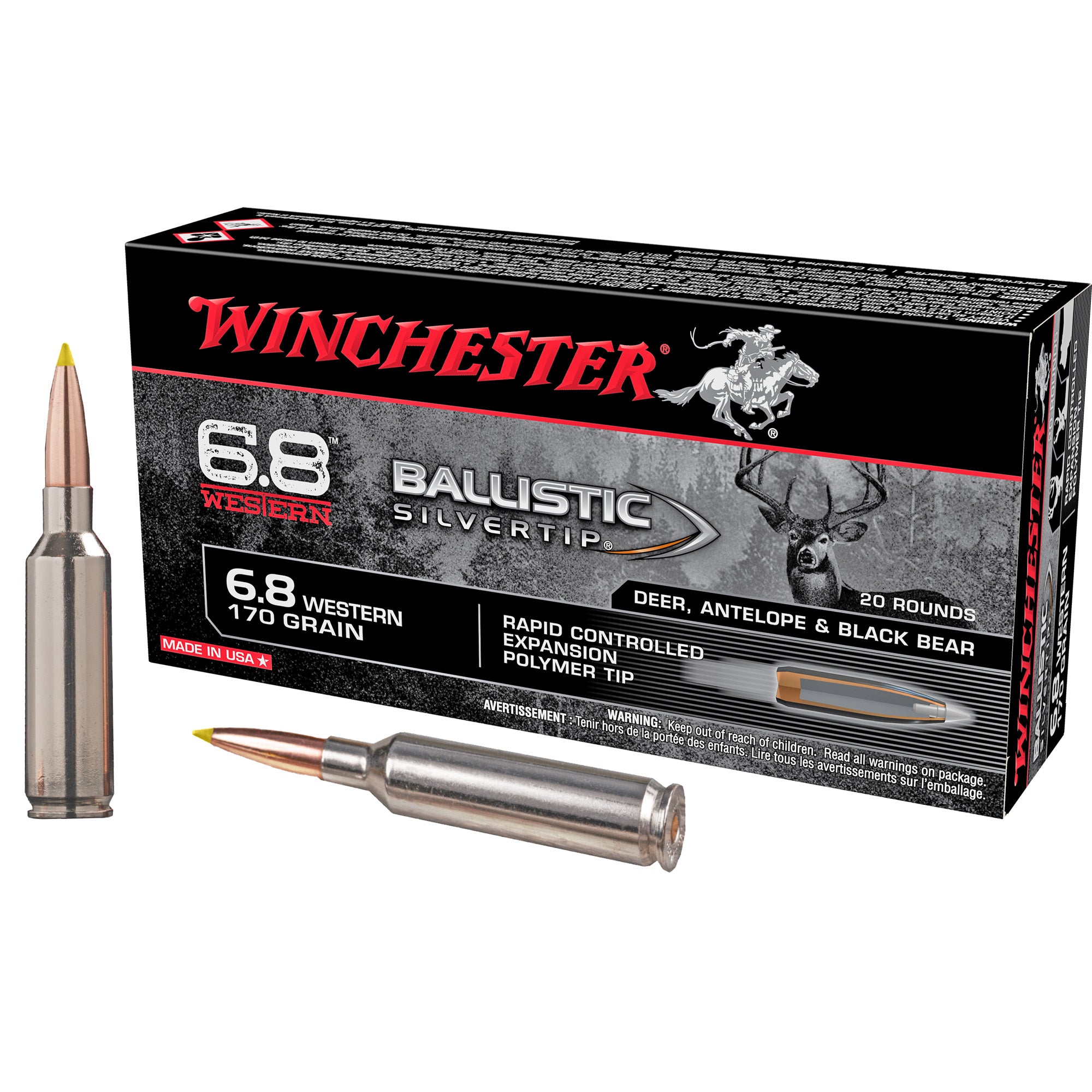 Winchester 6.8 Western SBST68W Ballistic Silvertip Rapid Controlled Expansion Polymer Tip 170 Grain