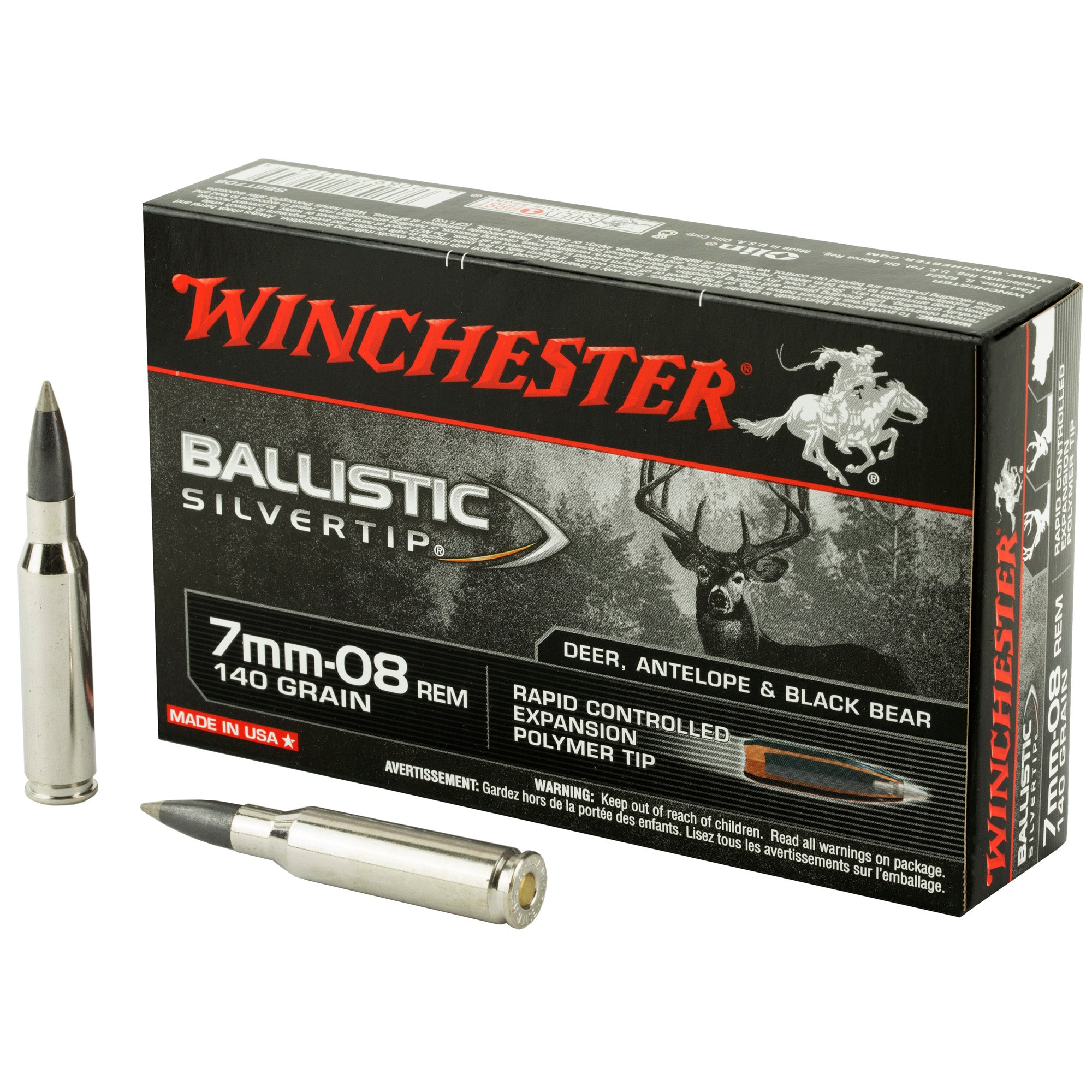 Winchester 7mm-08 Remington SBST708 Ballistic Silvertip Rapid Controlled Expansion Polymer Tip 140 Grain