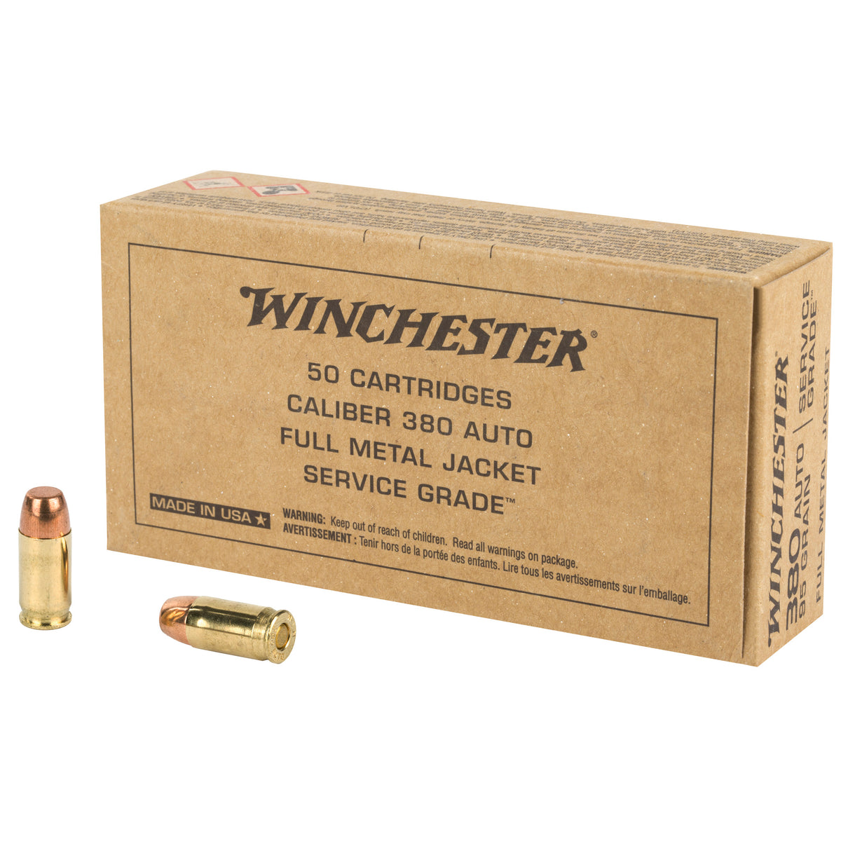 Winchester .380 ACP/Auto SG380W Service Grade Full Metal Jacket Flat Nose FMJFN 95 Grain