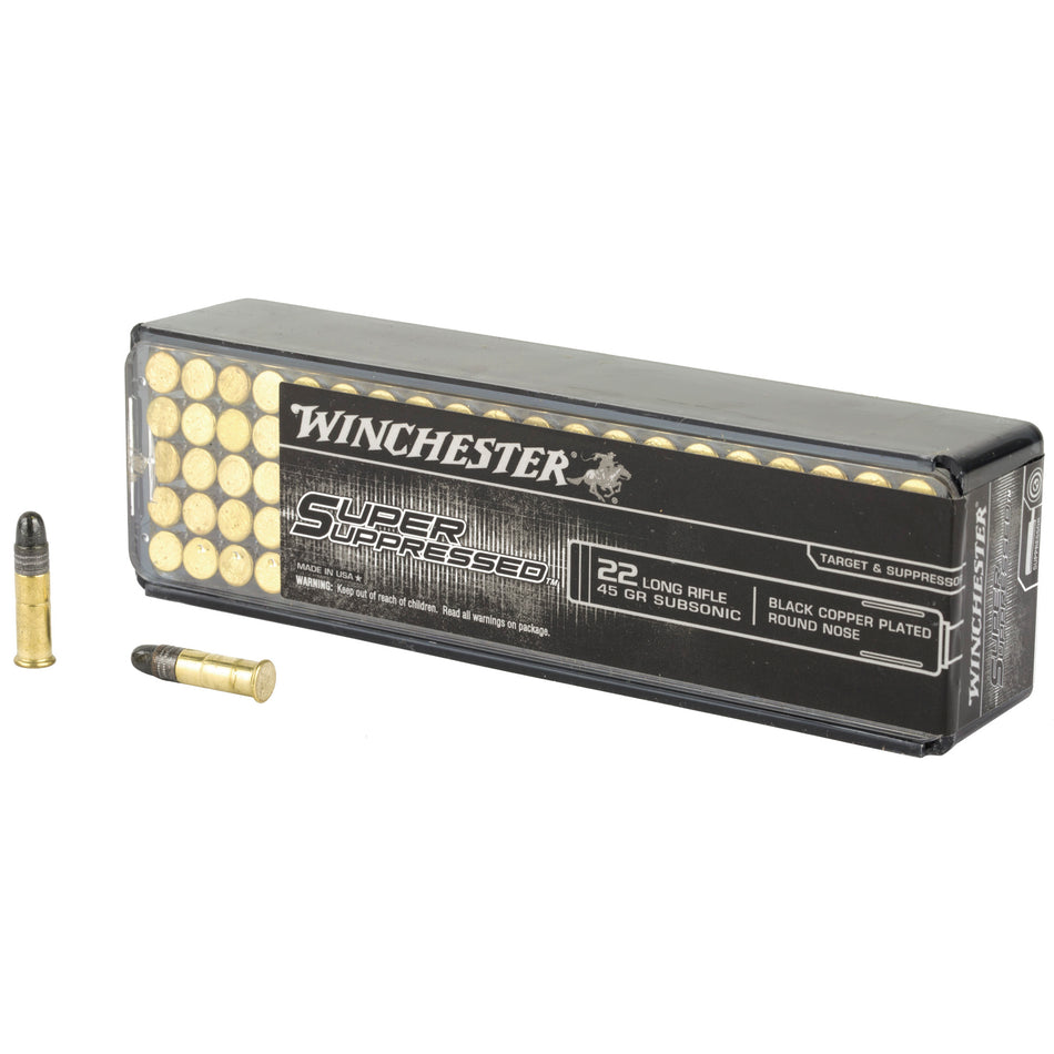 Winchester .22 Long Rifle SUP22LR Super Suppressed Black Copper Plated Round Nose 45 Grain