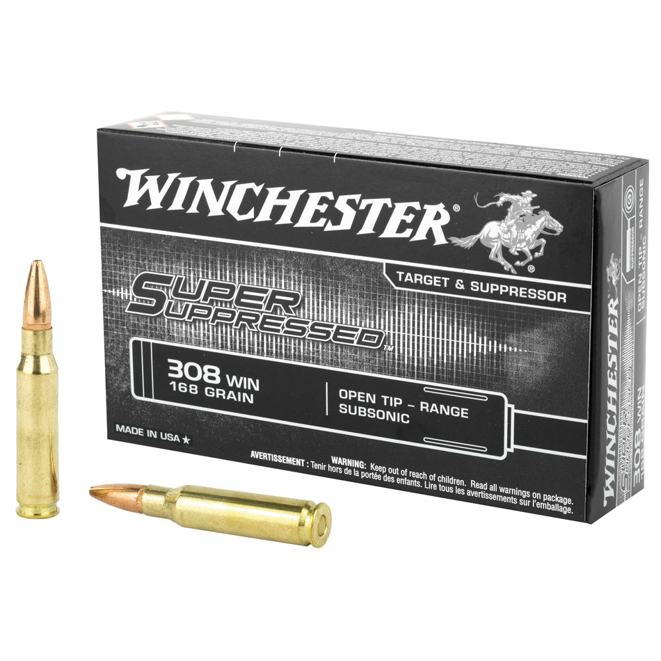 Winchester .308 Win / 7.62x51mm SUP308 Super Suppressed Open Tip Range 168 Grain