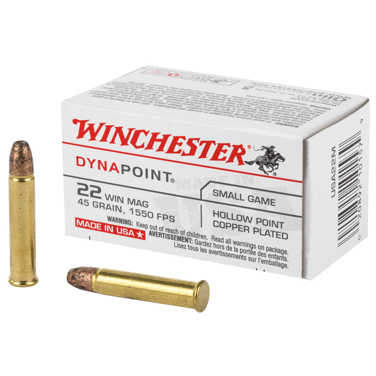 Winchester .22 WMR USA22M USA Dynapoint Copper Plated Hollow Point CPHP 45 Grain