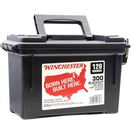 Winchester .300 AAC Blackout Rifle Ammo BORN HERE BUILT HERE Recreational Shooting Full Metal Jacket Open Tip FMJ 200 grain 
