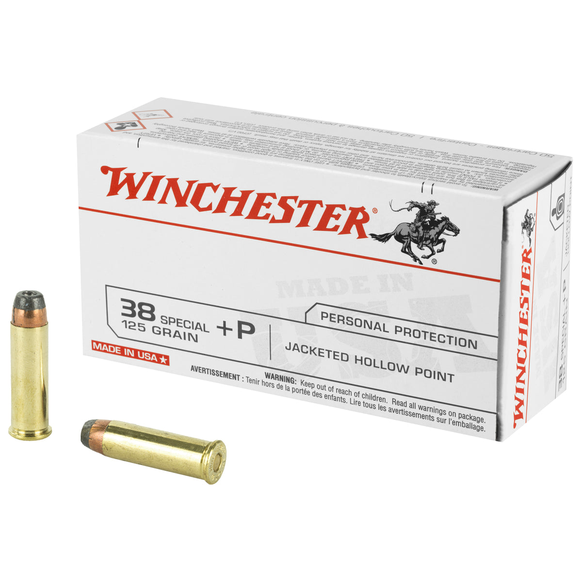 Winchester .38 Special USA38JHP USA +P Jacketed Hollow Point JHP 125 Grain