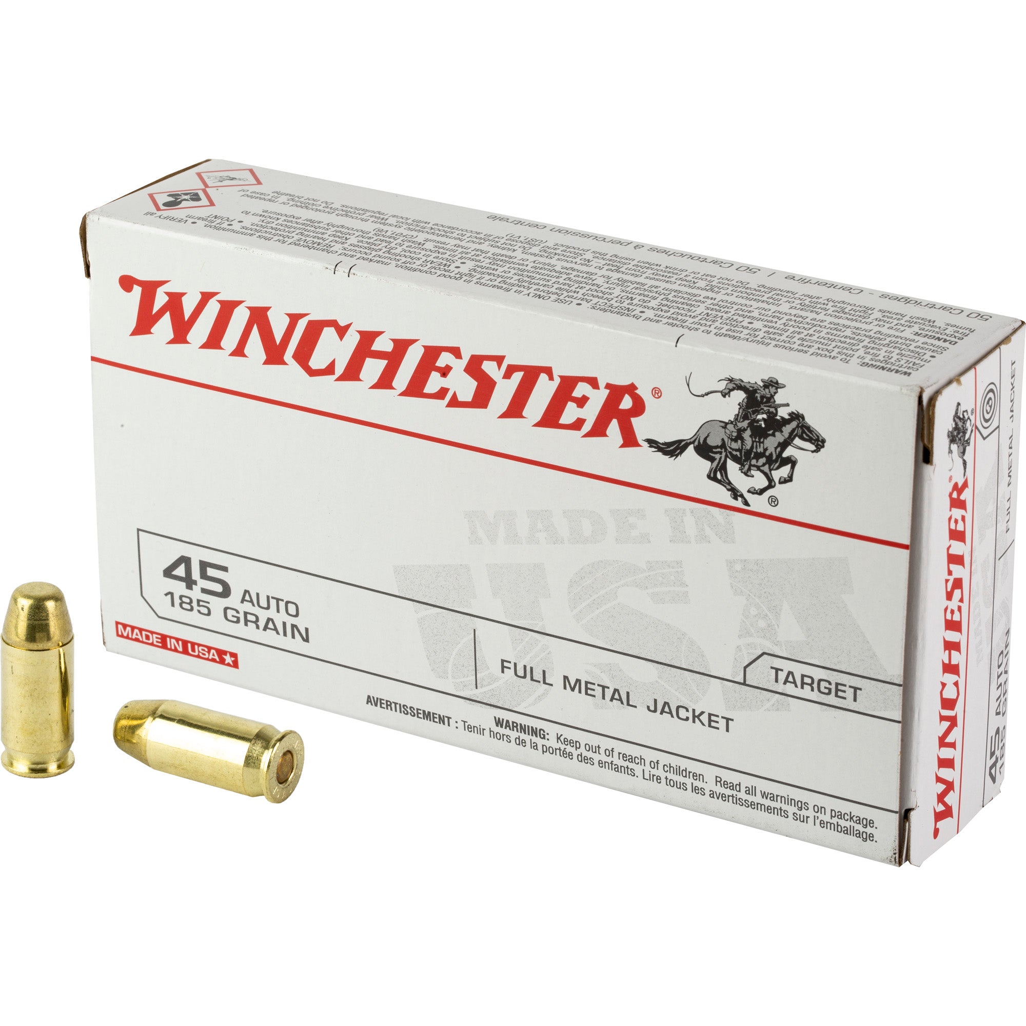 Winchester .45 ACP/Auto USA45A USA WHITE BOX Full Metal Jacket Flat Nose FMJFN 185 Grain