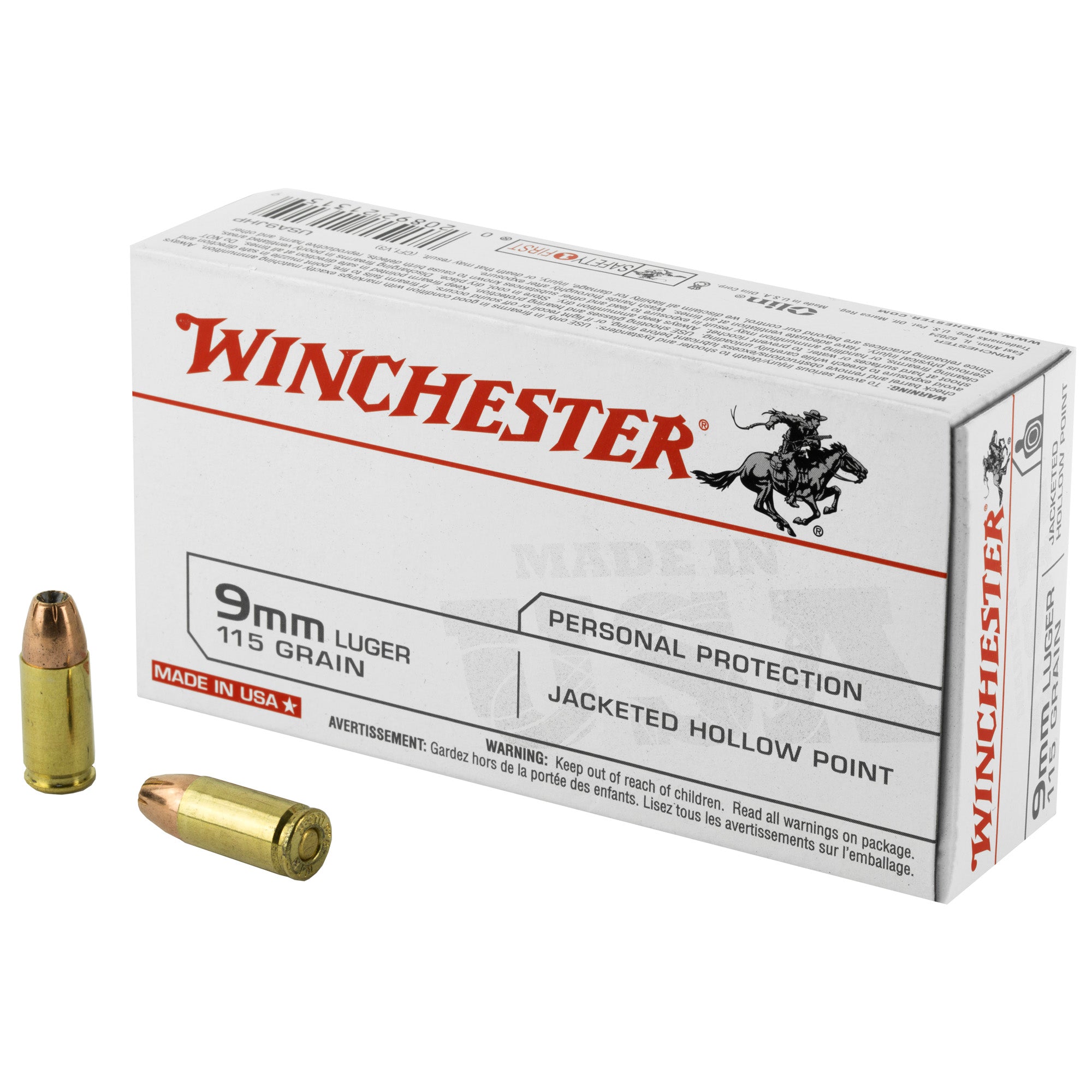 Winchester 9mm Luger/Parabellum USA9JHP USA Jacketed Hollow Point JHP 115 Grain