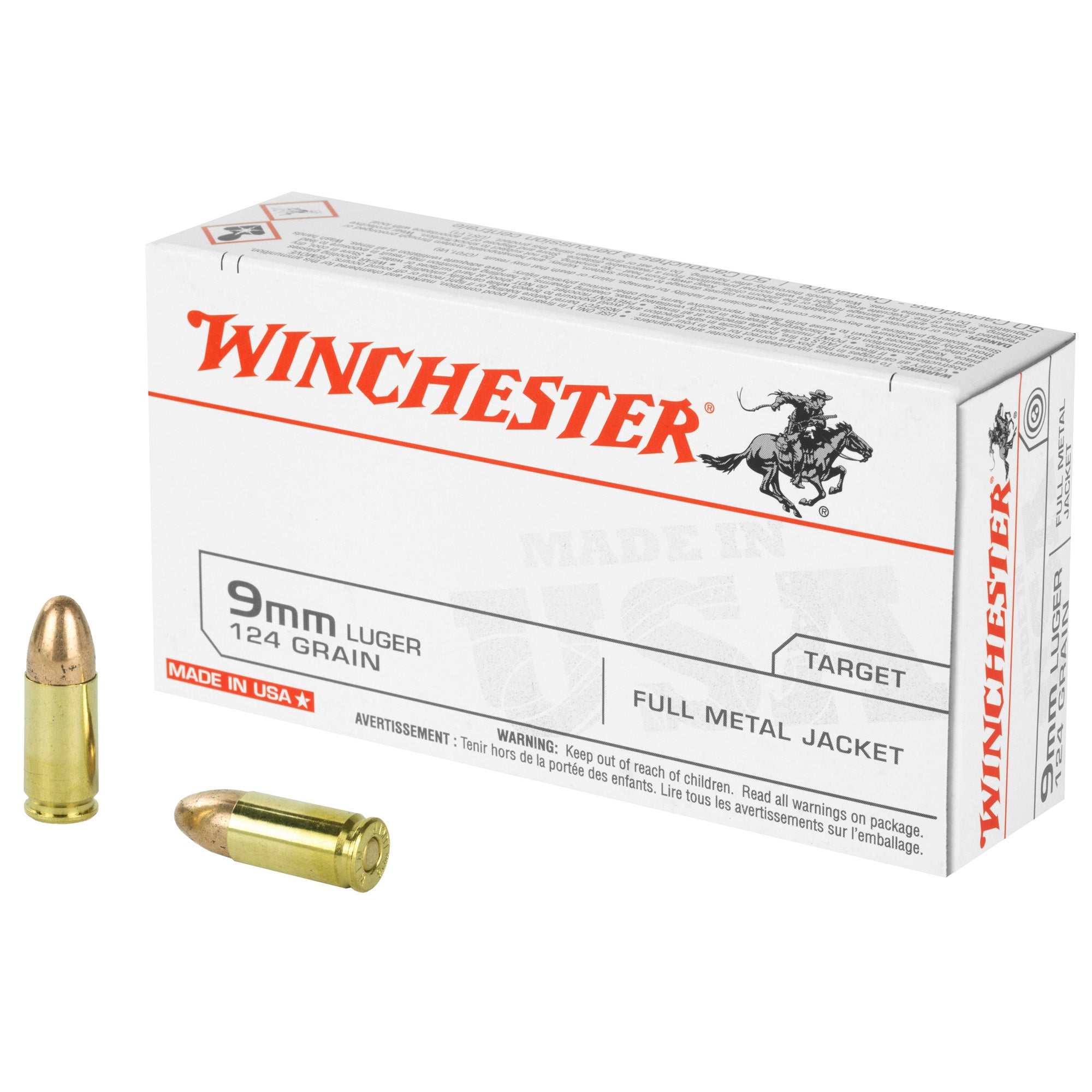 Winchester 9mm Luger/Parabellum USA9MM USA Full Metal Jacket FMJ 124 Grain