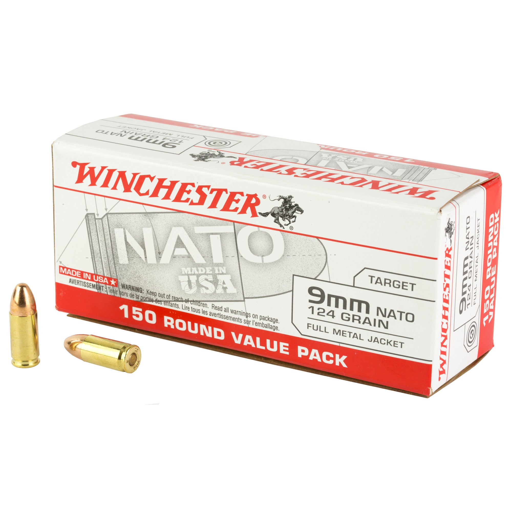 Winchester 9mm Luger/Parabellum USA9NATOY USA Value Pack Full Metal Jacket FMJ 124 Grain