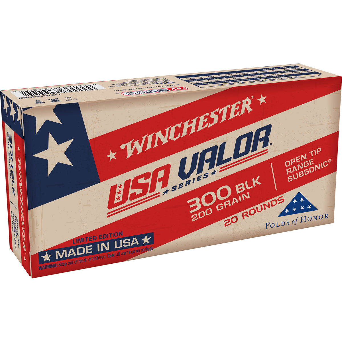Winchester .300 AAC Blackout Rifle Ammo USA VALOR Open Tip OTM 200 grain 