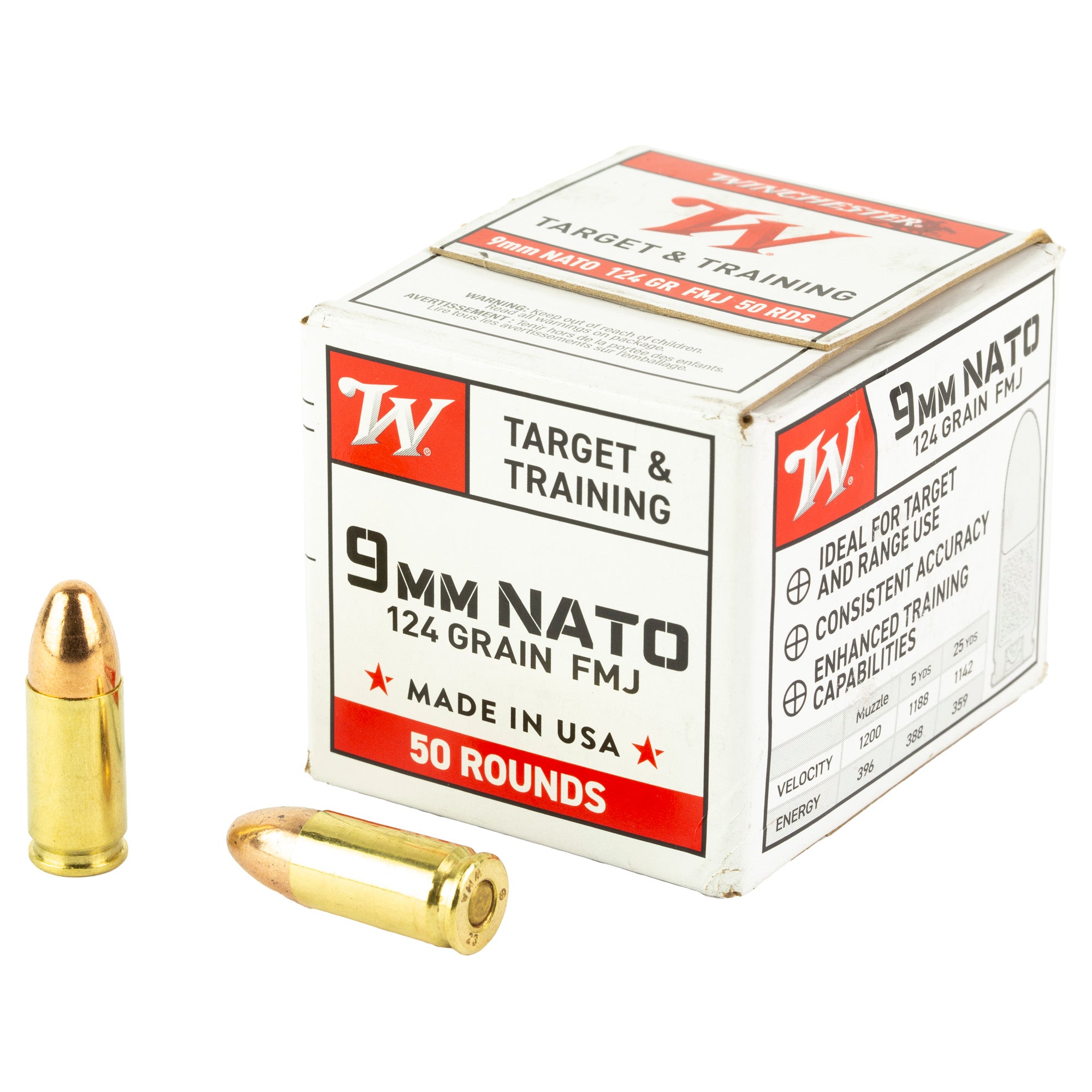 Winchester 9mm Luger/Parabellum W9NATO50 USA WHITE BOX Full Metal Jacket FMJ 124 Grain