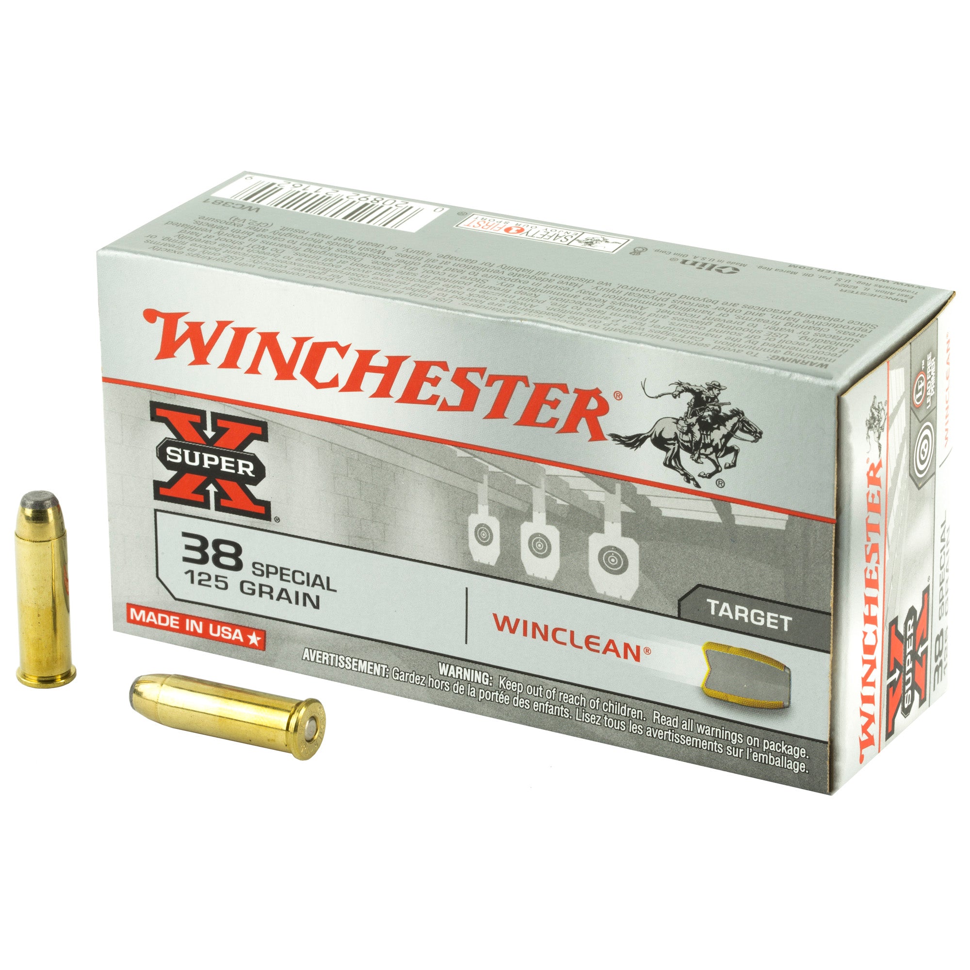 Winchester .38 Special WC381 Super-X Jacketed Flat Point WinClean Winclean Brass Enclosed Base 125 Grain