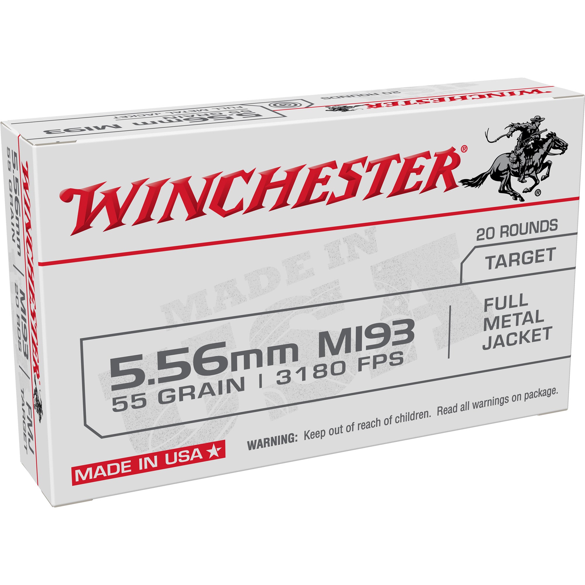 Winchester 5.56x45mm NATO WM193K USA M193 Full Metal Jacket Lead Core 55 Grain