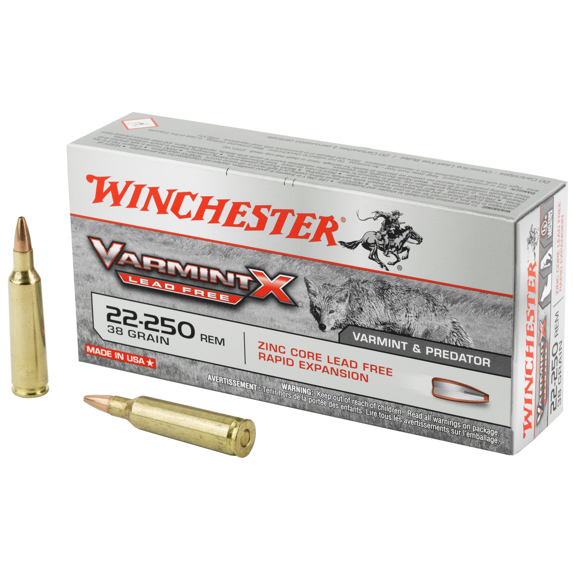 Winchester .22-250 Remington X22250PLF Varmint X Lead Free Lead Free Polymer Tip Rapid Expansion 38 Grain