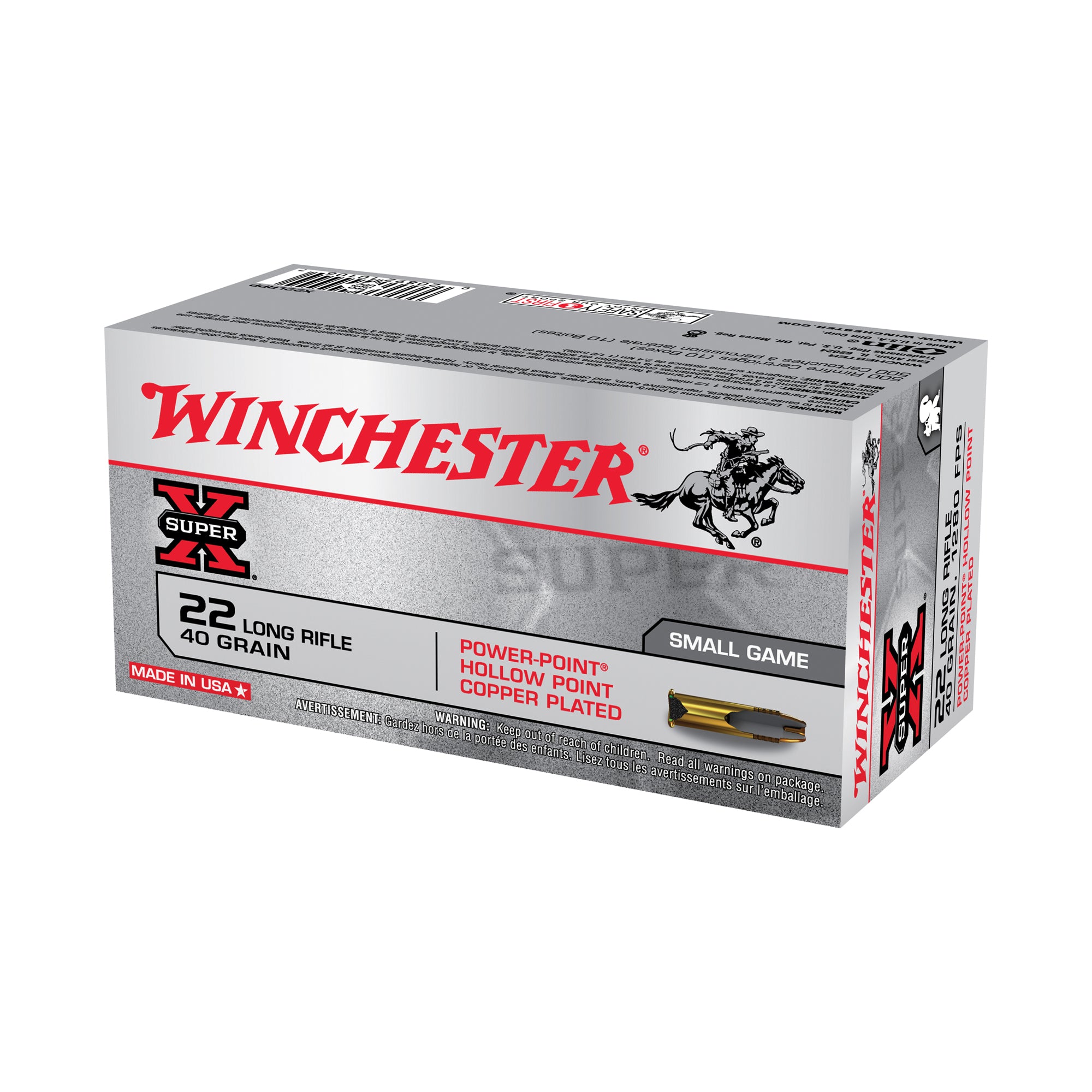 Winchester .22 Long Rifle Rimefire Ammo SUPER-X Power-Point JSP 40 grain 
