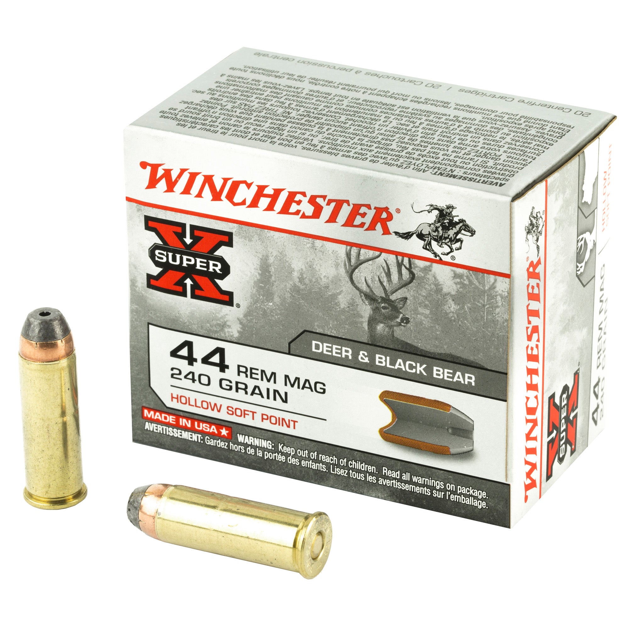 Winchester .44 Magnum Handgun Ammo SUPER-X Hollow Soft Point JHP 240 grain 