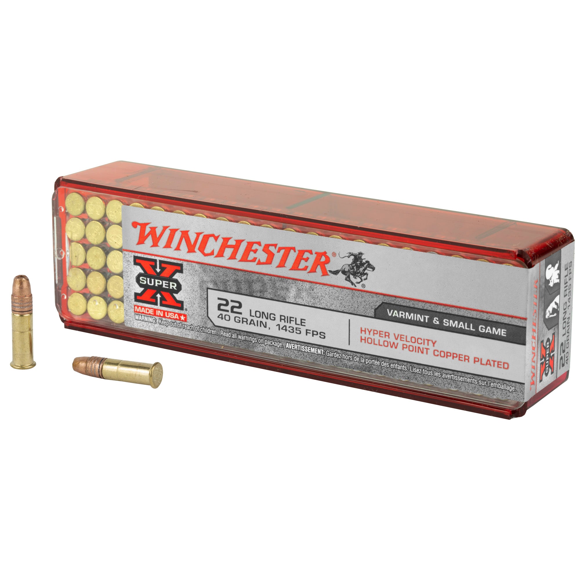Winchester .22 Long Rifle XHV22LR Hyper Velocity Super X Hyper Velocity Hollow Point Copper Plated 40 Grain