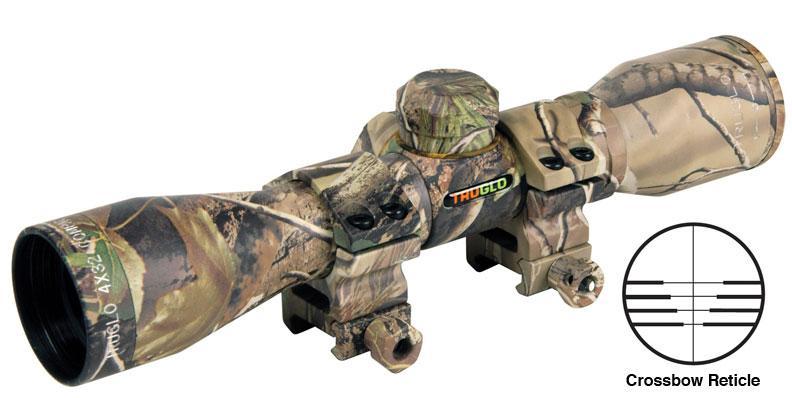 Truglo 4x32 Compact Crossbow Scope with Weaver Style Rings Crossbow Reticle Camo