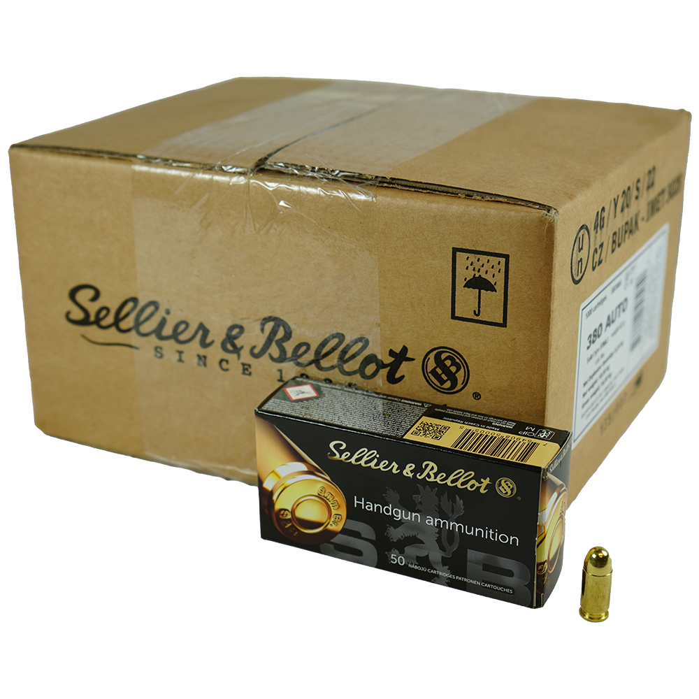 Sellier and Bellot .380 ACP/Auto Handgun Ammo Handgun Full Metal Jacket FMJ 92 grain 