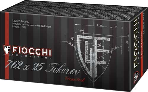 Fiocchi 7.62x25mm Tokarev 762TOK Heritage Full Metal Jacket FMJ 88 Grain