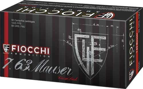 Fiocchi 7.63×25mm Mauser 763A Heritage Full Metal Jacket FMJ 88 Grain
