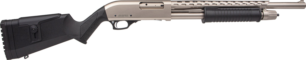 Rock Island AGM5 All Generations 12 Gauge Pump 3" 5+1 18.50" with Heat Shield, Nickel Barrel/Rec, Black Synthetic Furniture, Adj. Comb Stock