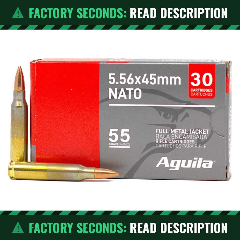Aguila 5.56x45mm M193 55gr FMJ 3164fps – Factory Seconds Read Description