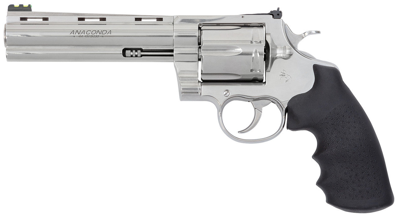 Colt Mfg ANACONDASP6RFT Anaconda Target 44 Mag 6rd 6" Stainless Vent Rib Barrel, Cylinder & Stainless Stainless Steel Frame, Black Rubber Grip