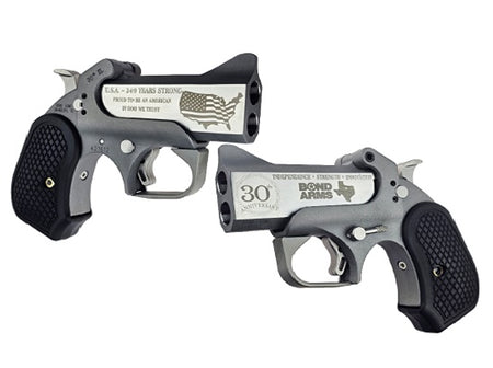 Bond Arms BA30THXL-45LC/410 30th Anniversary XL 45 Colt (Long Colt)/410 Gauge 2 Shot 3" Engraved Matte Stainless Steel Barrel & Rough Matte Stainless Steel Frame, Black Extended B6 Resin Grips