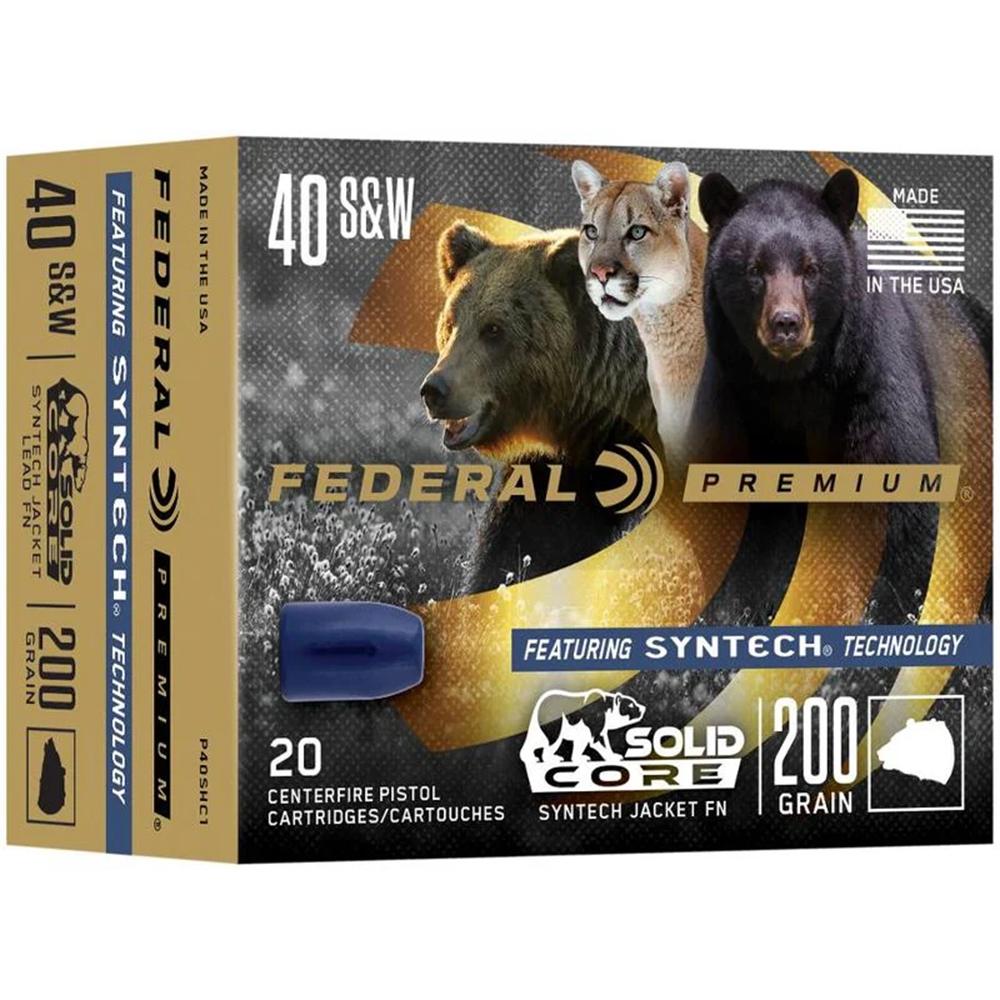 Federal .40 S&W P40SHC1 Premium Solid Core Synthetic Flat Nose 165 Grain 1000 FPS