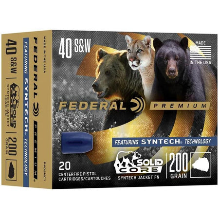 Federal .40 S&W P40SHC1 Premium Solid Core Synthetic Flat Nose 165 Grain 1000 FPS