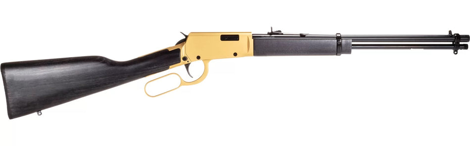 Rossi Rio Bravo .22 LR Lever-Action Rifle, 15+1 Capacity, 18" Polished Black Barrel, Gold-Finish Receiver, Black Hardwood Stock