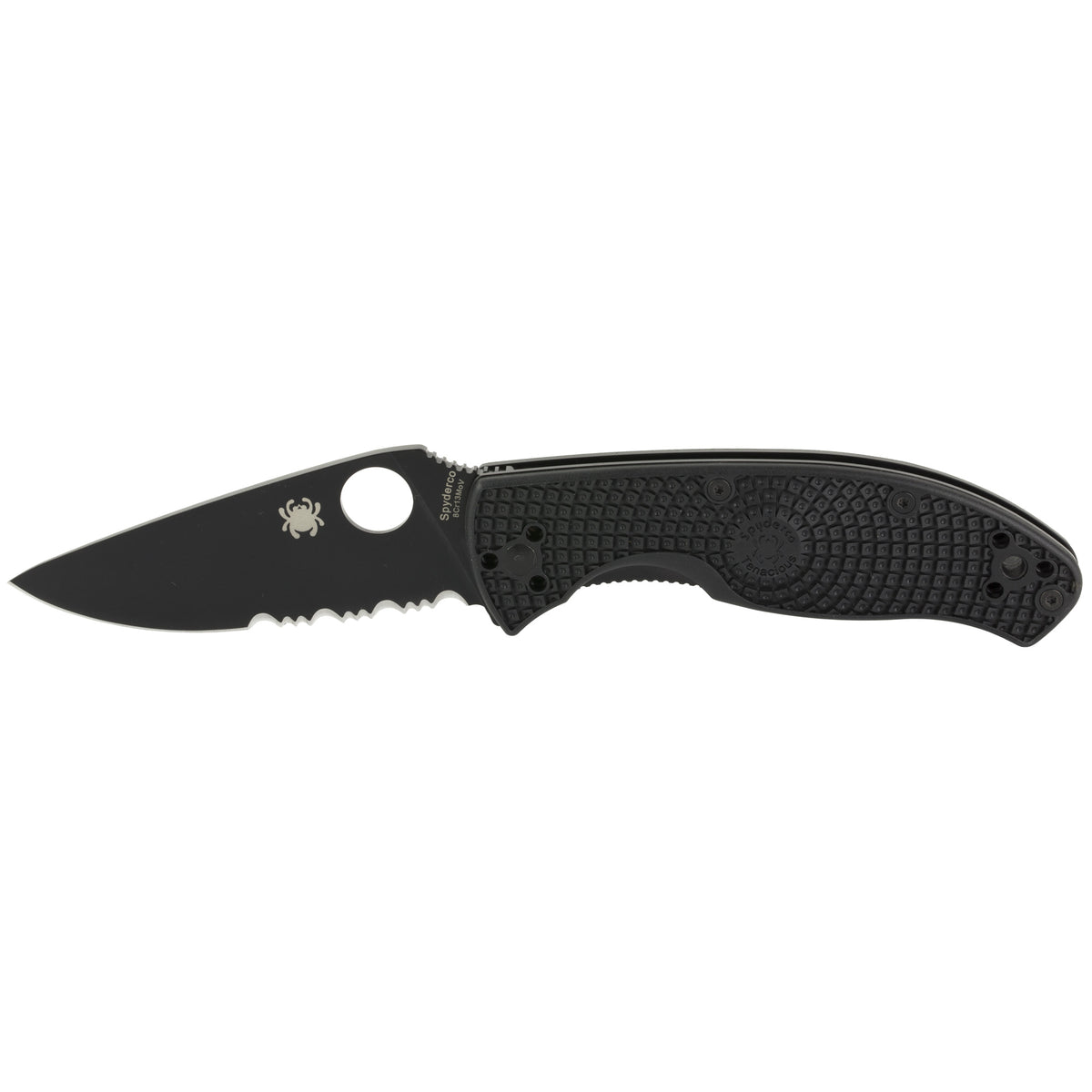 Spyderco Tenacious Lightweight C122PSBBK 3.39" Folding Knife Part Serrated Black Oxide 8Cr13MoV Blade Black Bi-Directional FRN Handle