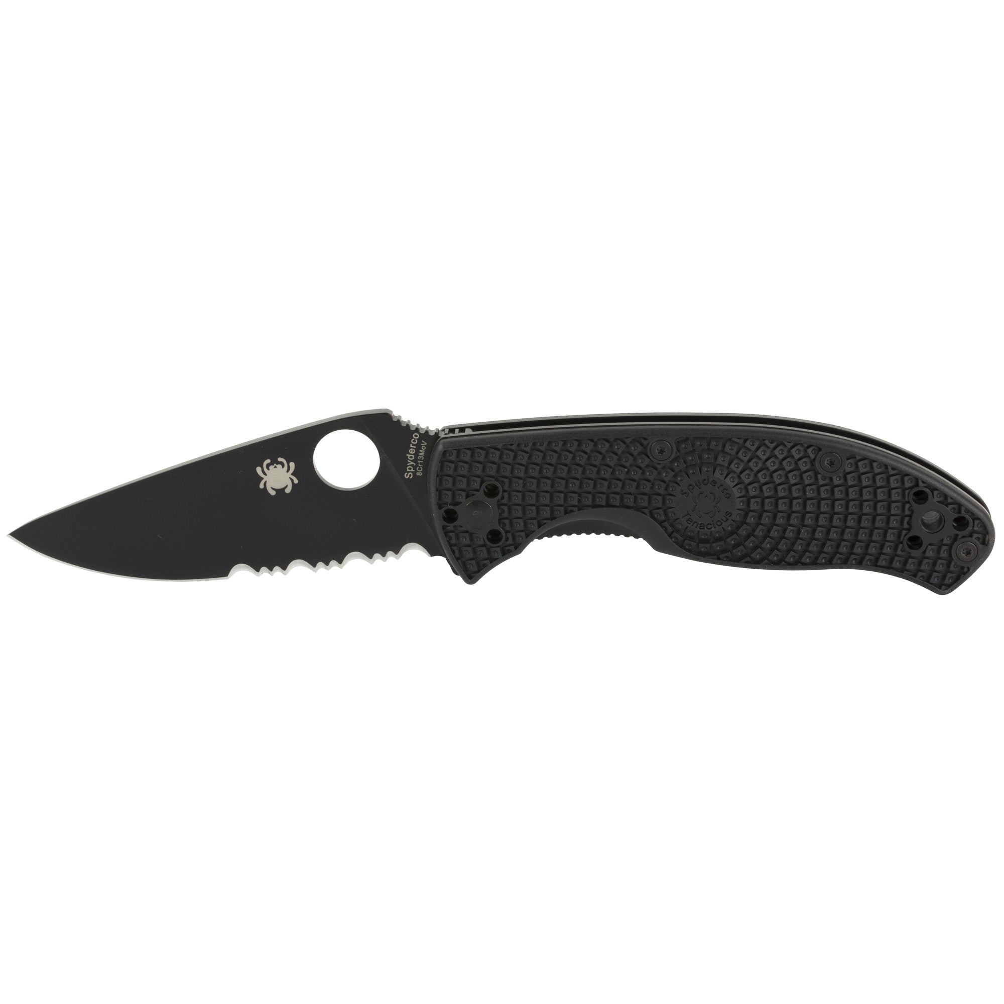 Spyderco Tenacious Lightweight C122PSBBK 3.39" Folding Knife Part Serrated Black Oxide 8Cr13MoV Blade Black Bi-Directional FRN Handle