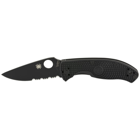 Spyderco Tenacious Lightweight C122PSBBK 3.39" Folding Knife Part Serrated Black Oxide 8Cr13MoV Blade Black Bi-Directional FRN Handle
