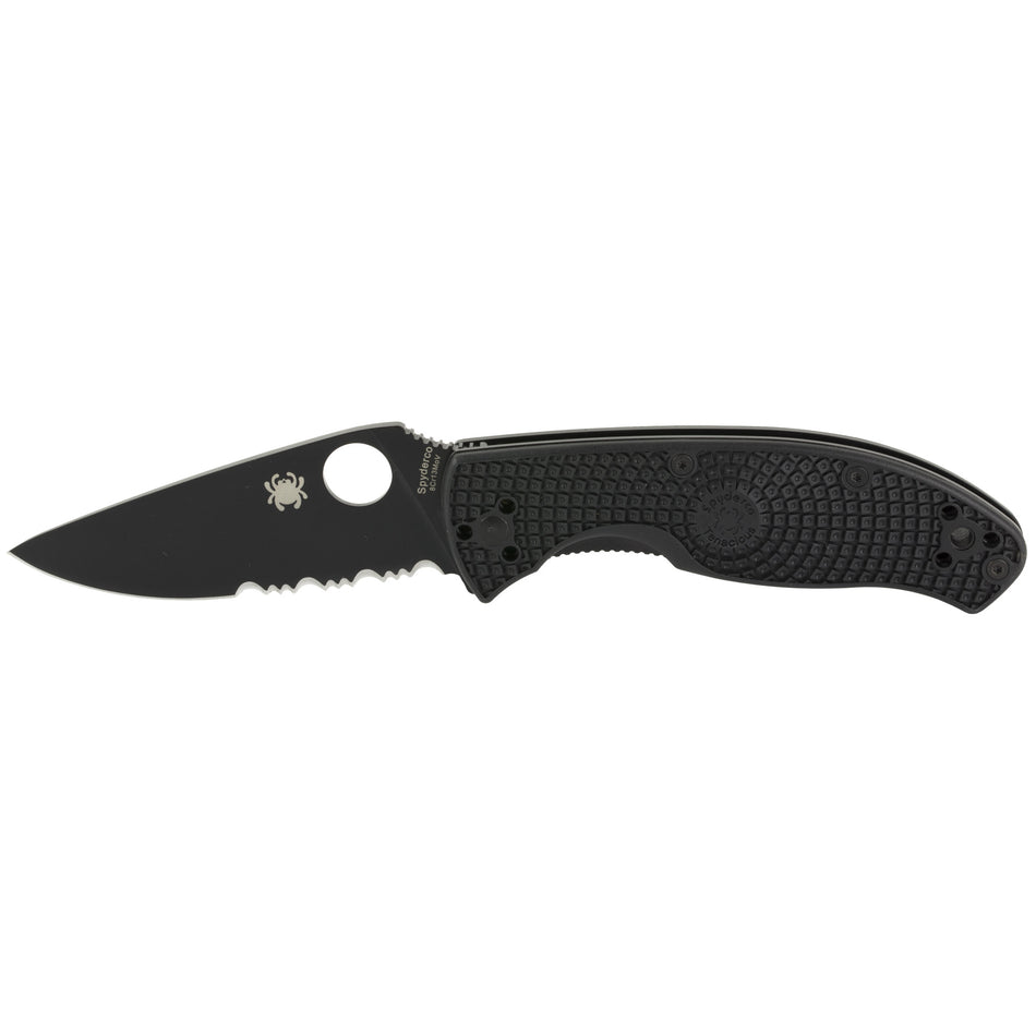 Spyderco Tenacious Lightweight C122PSBBK 3.39" Folding Knife Part Serrated Black Oxide 8Cr13MoV Blade Black Bi-Directional FRN Handle