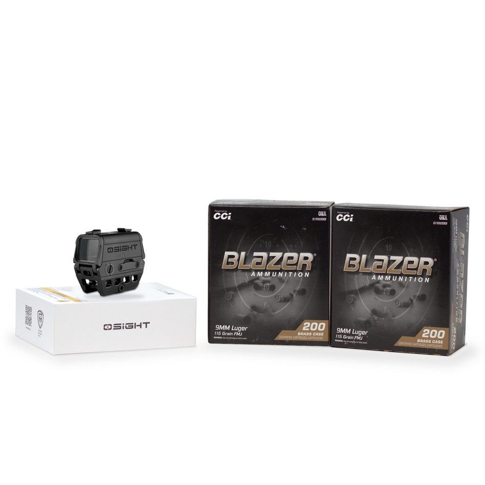 Osight R 2 MOA Dot/65 MOA Circle Multi-Reticle Rifle Optic + CCI Blazer 9mm 115gr 400ct