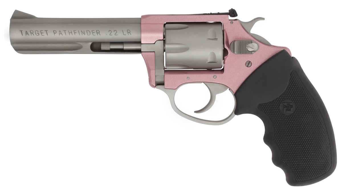 Charter Arms 52232 Pathfinder Lite 22 LR 8 Shot, 4.20" Matte Stainless Steel Barrel & Cylinder, Pink Aluminum Frame w/Black Finger Grooved Rubber Grip, Exposed Hammer