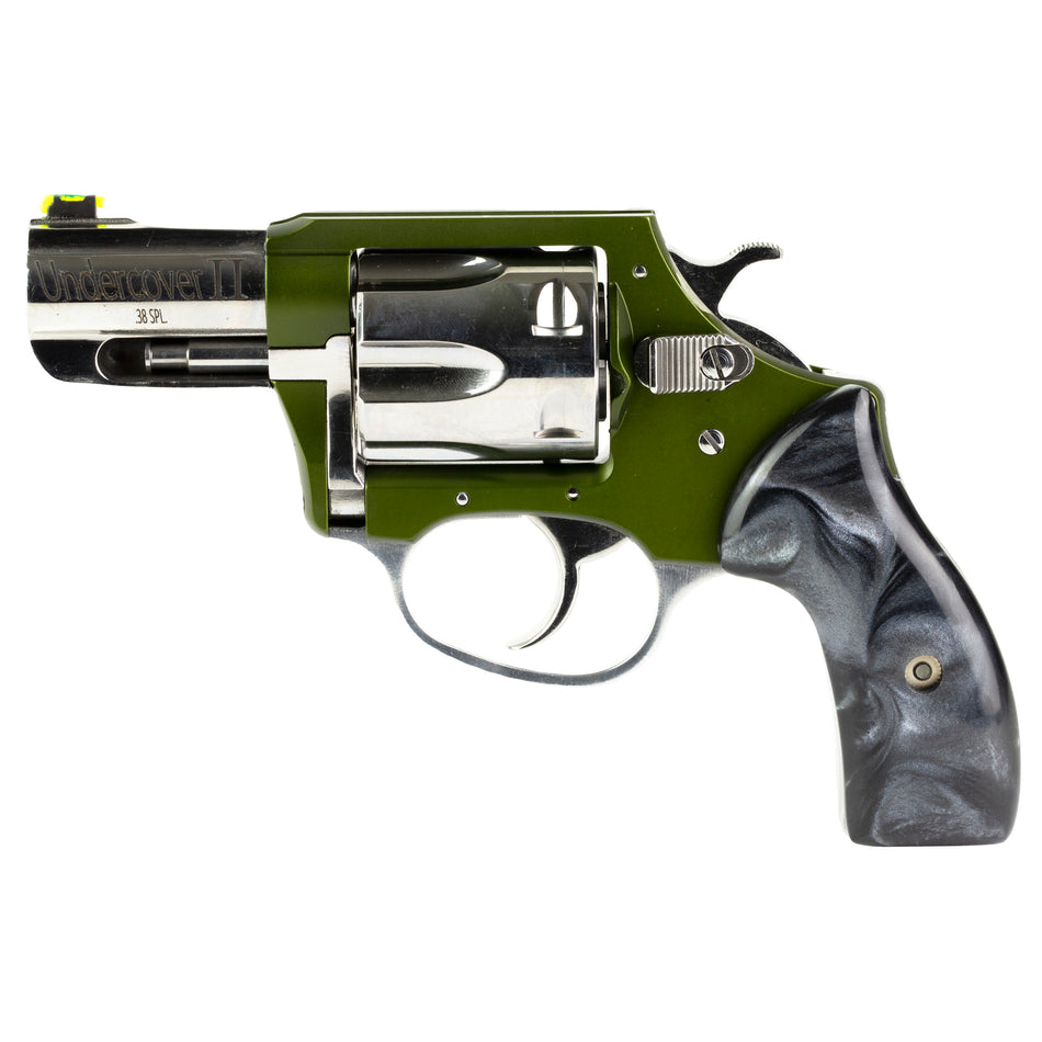 Charter Arms Undercover II Large-Frame .38 Special Revolver, 6-Shot, High-Polish Stainless Barrel & Cylinder, OD Green Frame, Black Pearlite Grip