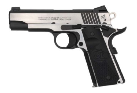 Colt O4082CE Combat Elite Commander 9mm Luger 8+1 4.25" Stainless Steel Barrel, Two-Tone Serrated Stainless Steel Slide & Frame w/Beavertail, Black Scalloped G10 Grip, Ambidextrous