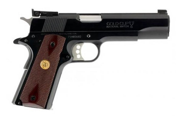 Colt O5873A1 1911 Gold Cup .38 Super, 5" National Match Barrel, 9+1 Capacity, Blued Steel, Serrated Slide, Double Diamond Rosewood Grip