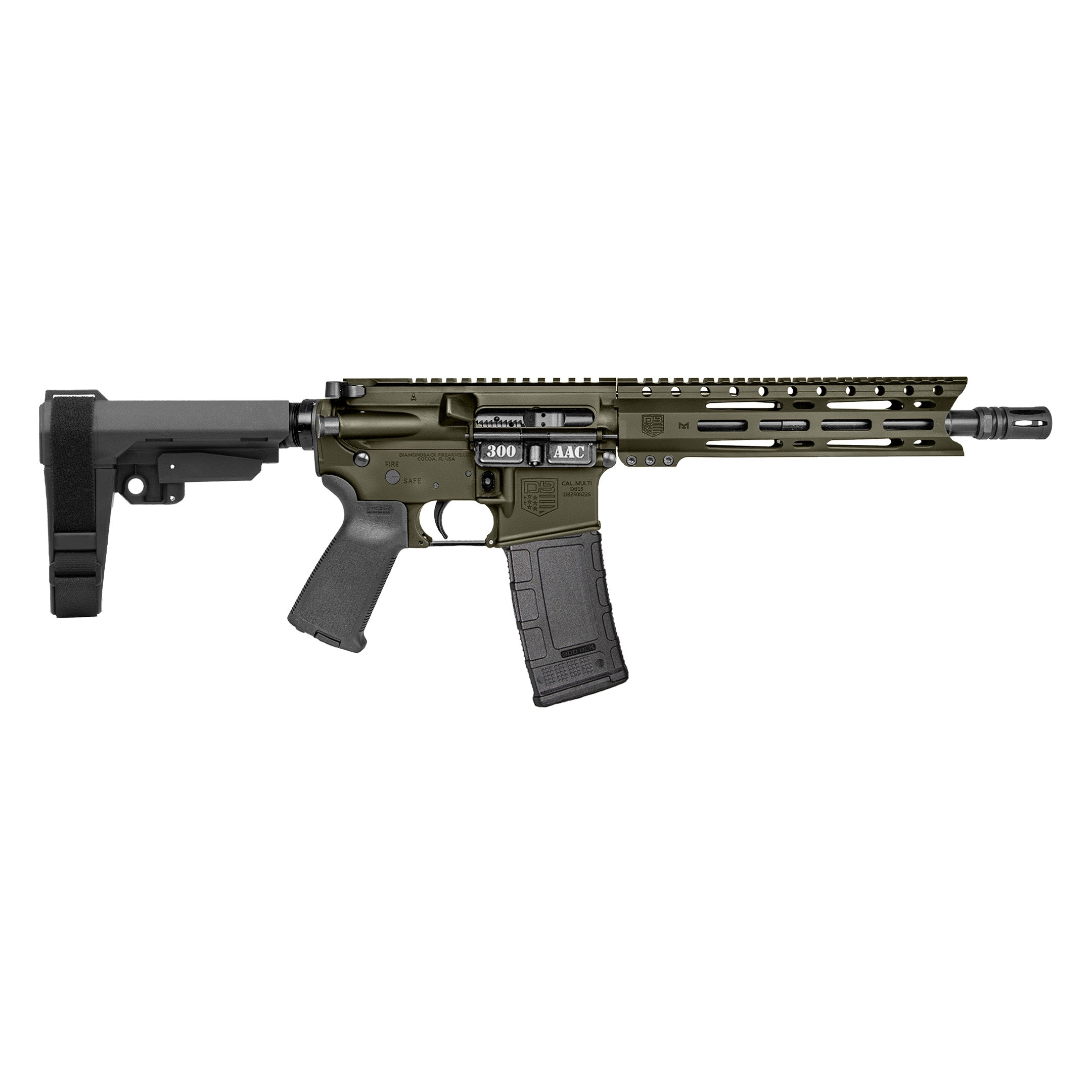 Diamondback DB1916B101 DB15 300 AAC 30+1 10" OD Green Cerakote Heavy Barrel 9" M-LOK Handguard 7075-T6 Aluminum SBA3 Brace Magpul MOE Grip