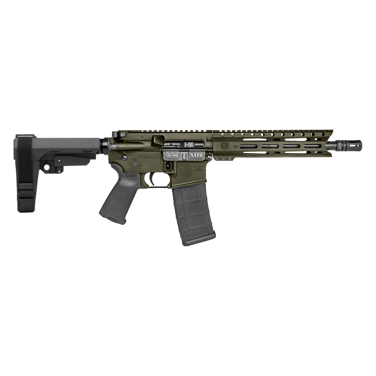 Diamondback DB1916K101 DB15 5.56 NATO 30+1 10" Black Nitride Heavy Threaded Barrel, OD Green Cerakote Picatinny Rail Aluminum Receiver, 9" M-LOK Handguard SB Tactical Brace & Black Magpul MOE Grip