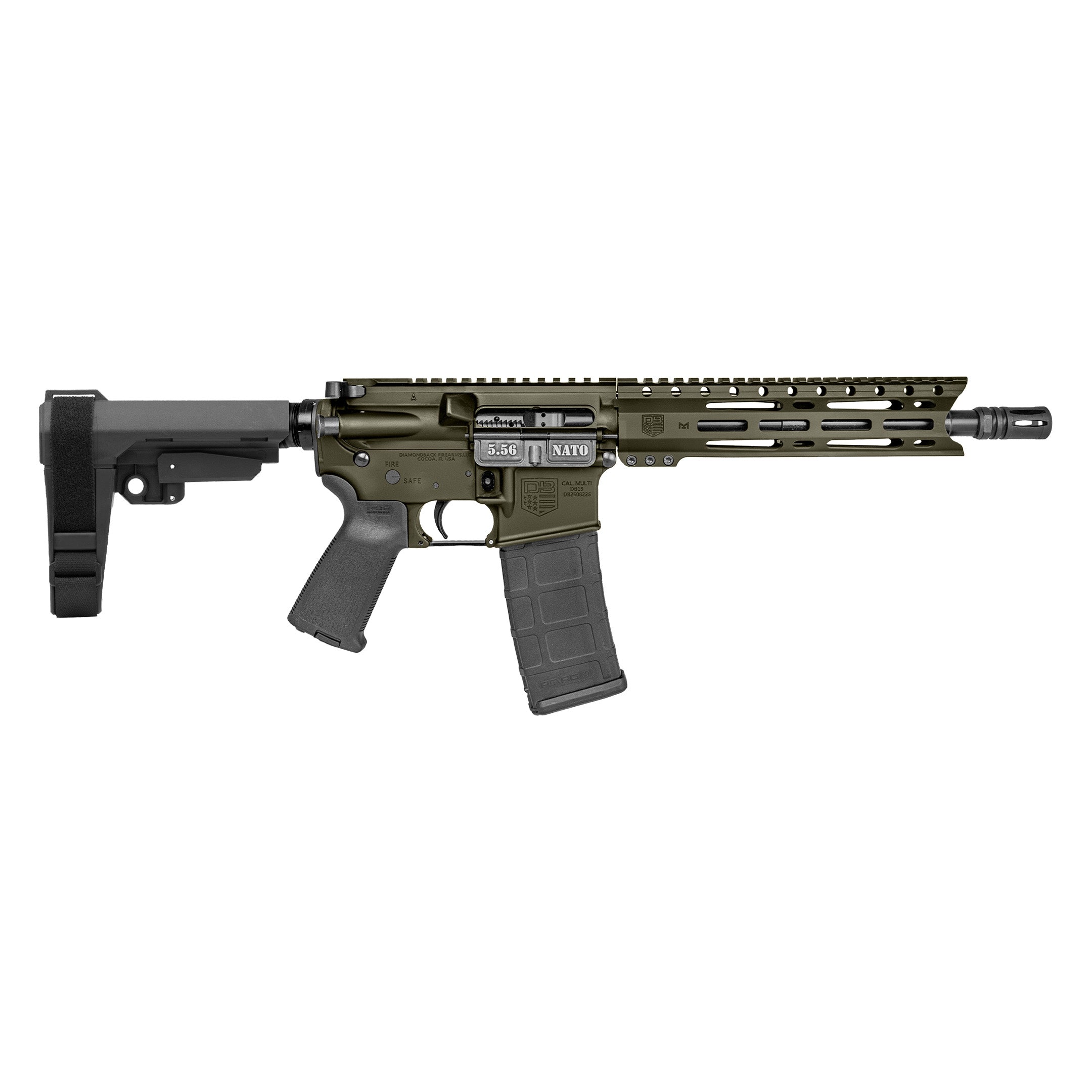 Diamondback DB1916K101 DB15 5.56 NATO 30+1 10" Black Nitride Heavy Threaded Barrel, OD Green Cerakote Picatinny Rail Aluminum Receiver, 9" M-LOK Handguard SB Tactical Brace & Black Magpul MOE Grip