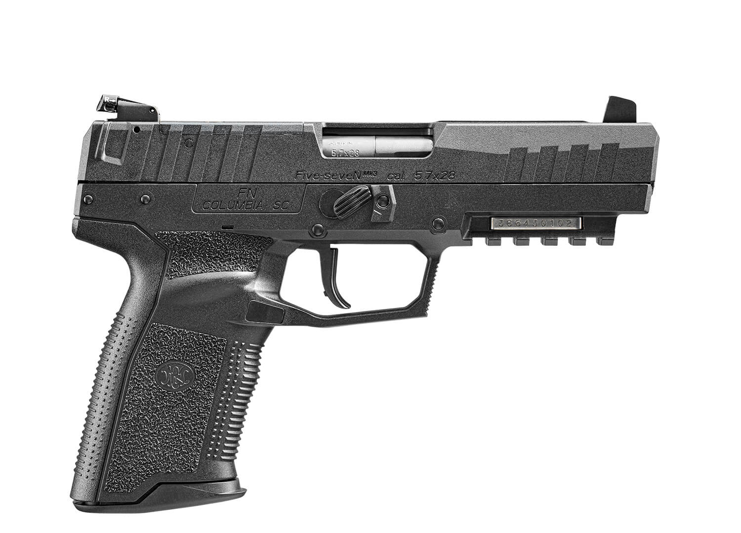 FN 66101274 Five-seveN MRD 5.7x28mm 20+1 4.80" Black Steel Barrel, Black Optic Ready/Serrated Steel Slide & Polymer Frame w/Picatinny Rail, Black Textured Polymer Grip, Ambidextrous