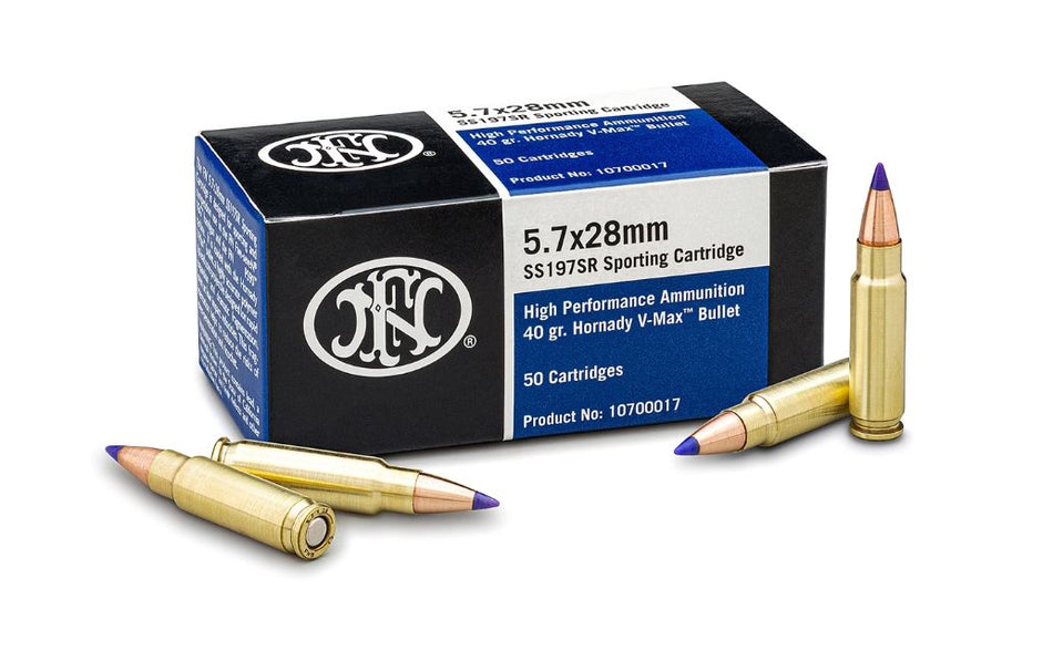 FN 5.7x28mm FN Handgun Ammo High Performance SS197SR Hornady V-Max PolyTip 40 grain 