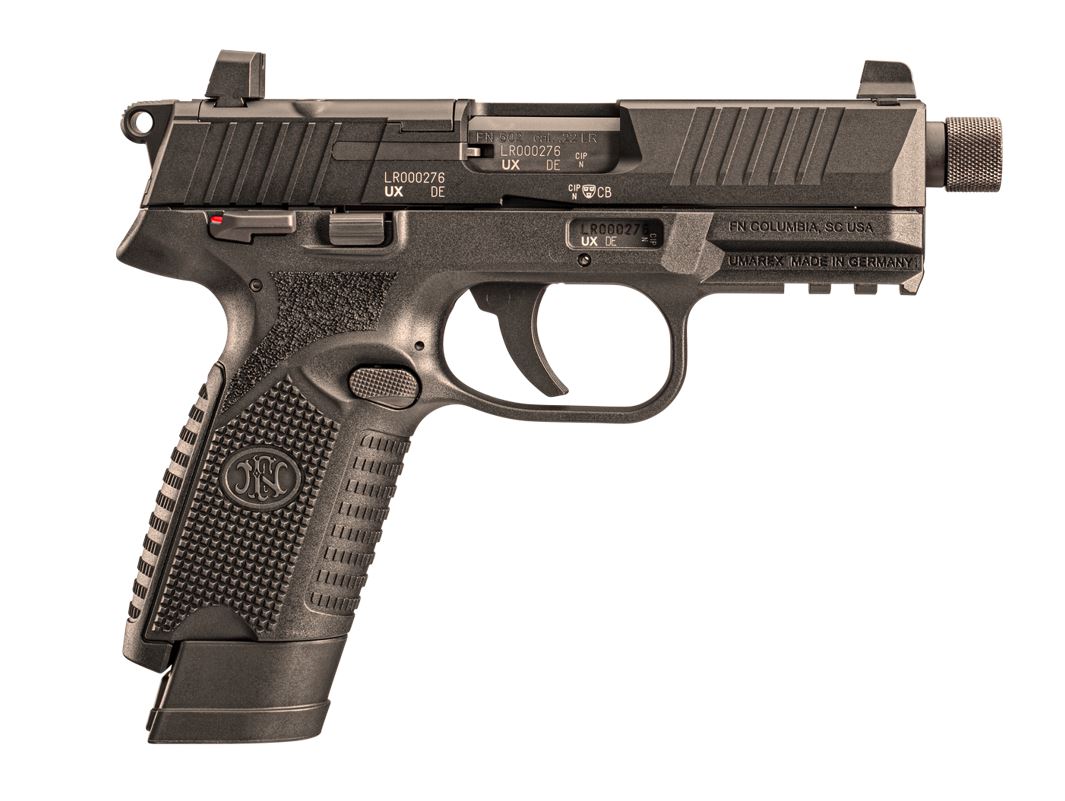 FN 502 Tactical .22 LR Pistol - 4.60" Threaded Steel Barrel, 10+1 Capacity, Black Optic Ready Slide