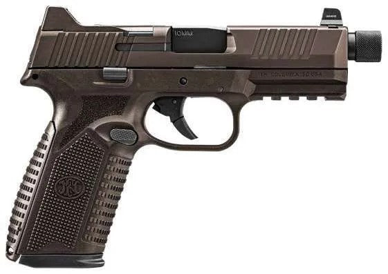 FN 66-101953 510 Tactical 10mm 22+1 4.71" Black Steel Threaded Barrel, Bronze PVD Optic Cut/Serrated Stainless Steel Slide & Polymer Frame w/Picatinny Rail, Interchangeable Backstrap Grip